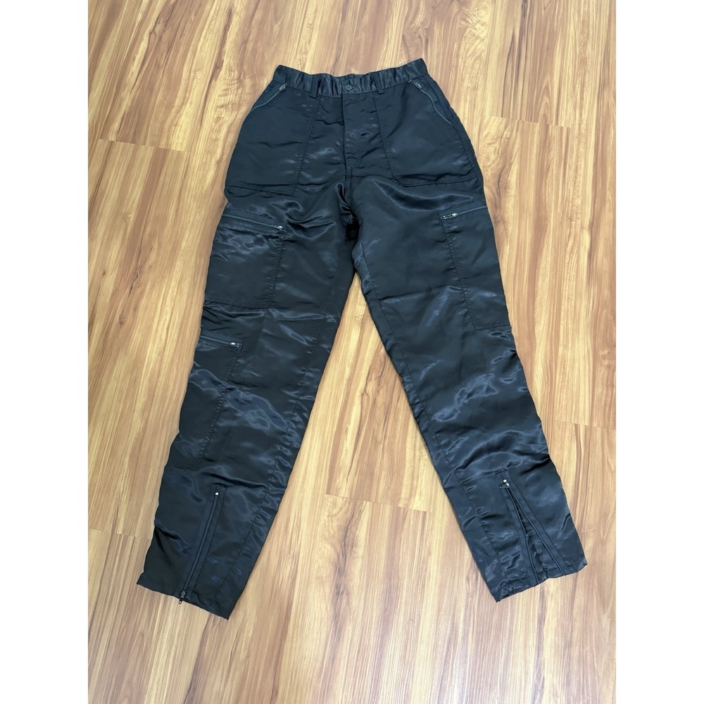 Black Cargo Sleek Nylon High Rise Utility Pants XXS 24x30 Flapped Pockets